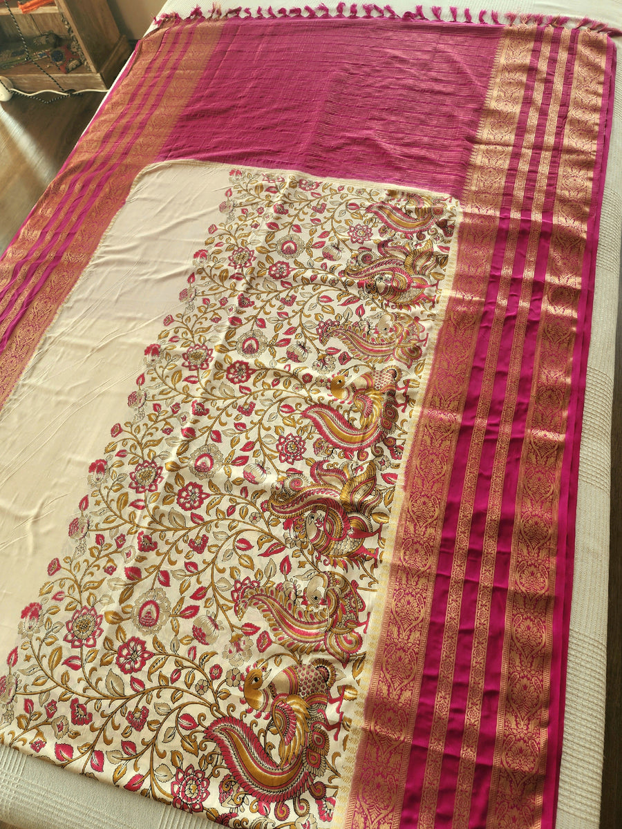 Geometric Print Crepe Silk Saree