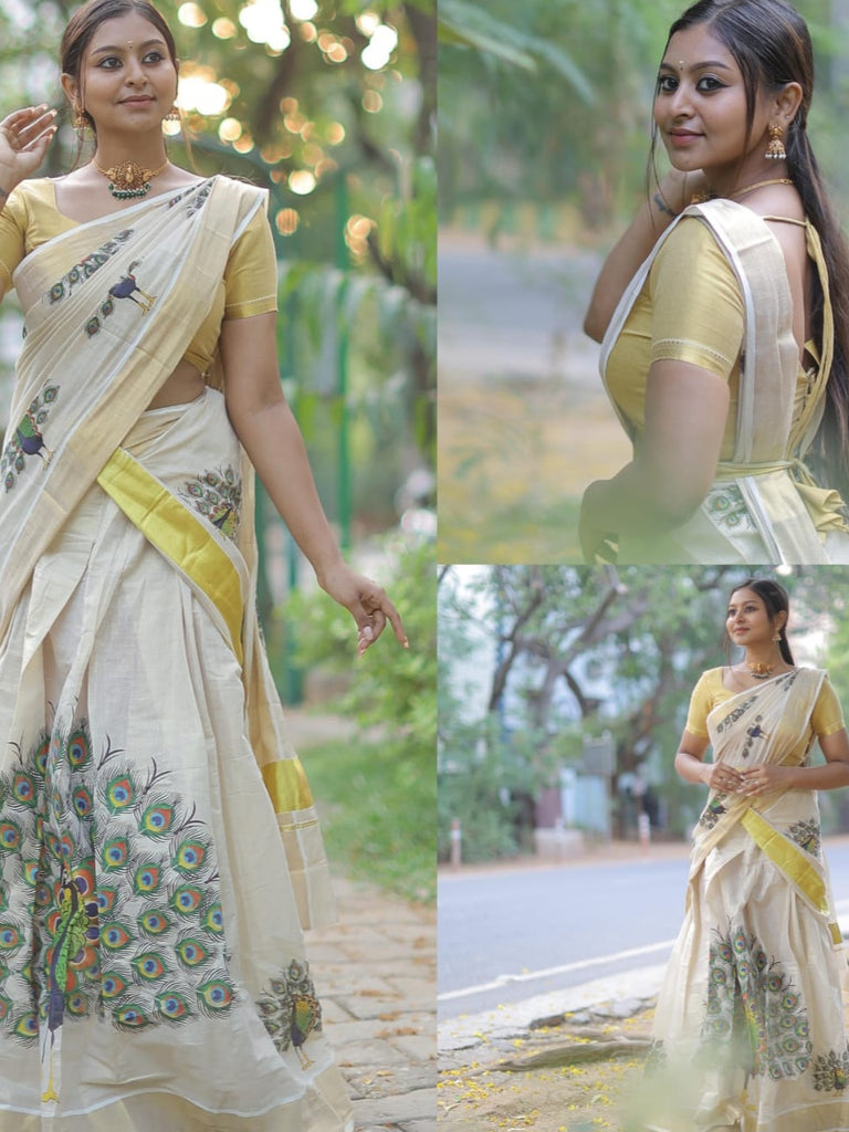 Kerala Tissue Half Saree – VALAMPURI